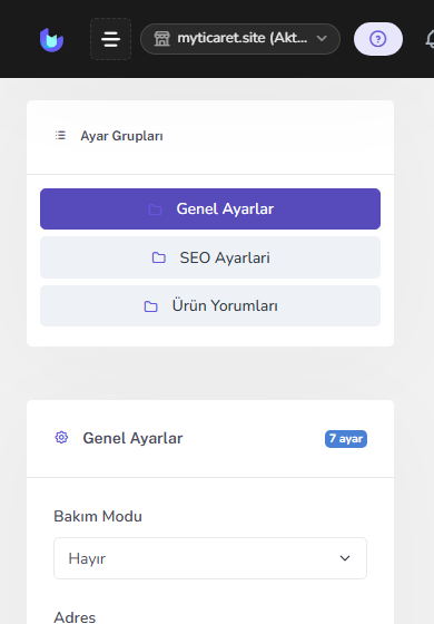 Sistem ayarları (genel) — mobil
