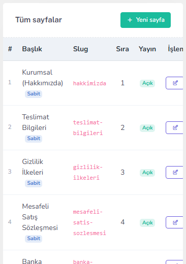 Bilgi sayfaları — mobil
