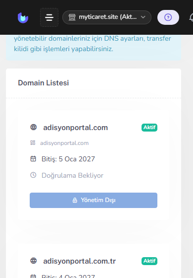 Domainlerim — mobil