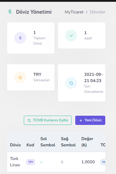 Dövizler / kur ayarları — mobil