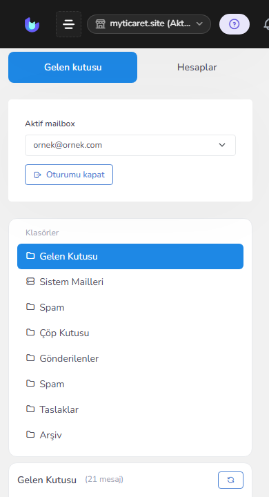 E-posta kutusu — mobil
