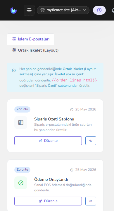 E-posta şablonları listesi — mobil