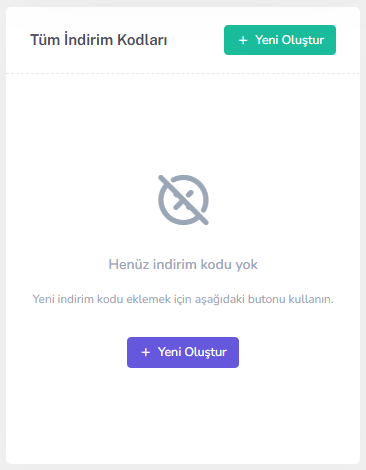 İndirim kodları tablosu — mobil