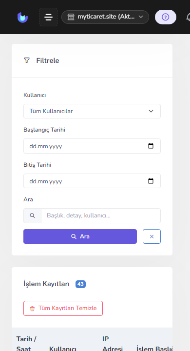 İşlem kayıtları / denetim — mobil