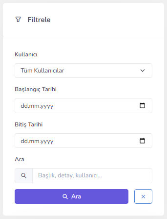 İşlem kayıtları tablosu — mobil