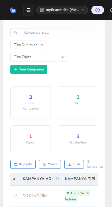 Kampanyalar ekranı — mobil
