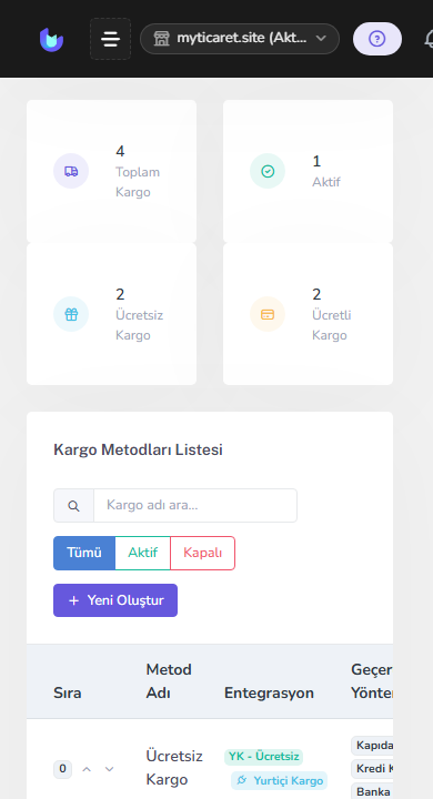 Kargo metodları ekranı — mobil
