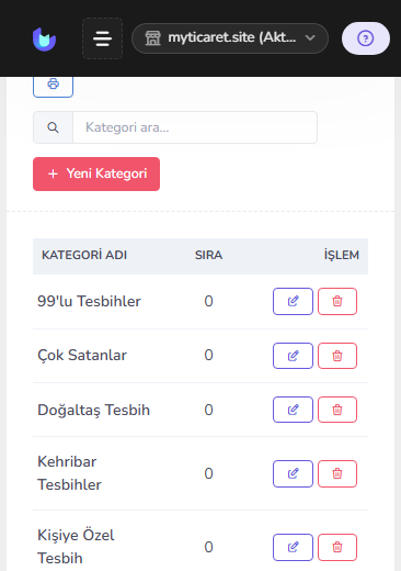 Kategori listesi / ağaç — mobil