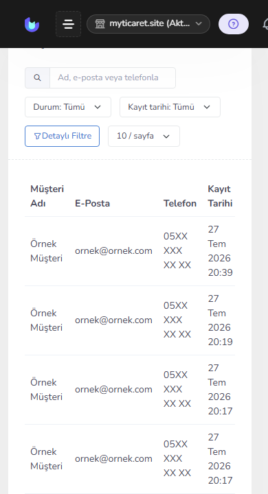 Müşteri listesi — mobil