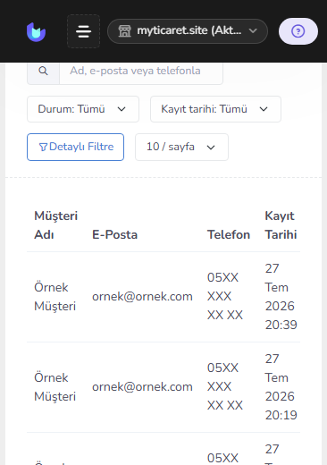 Müşteri tablosu — mobil