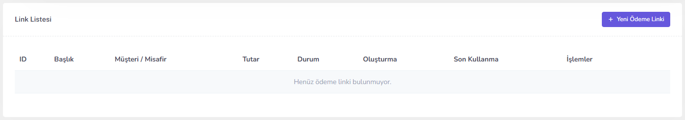 Ödeme linkleri listesi — masaüstü
