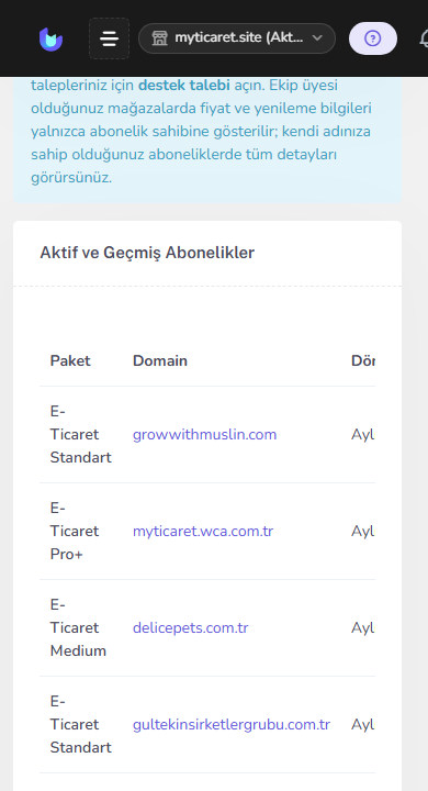 Aboneliklerim / paket — mobil