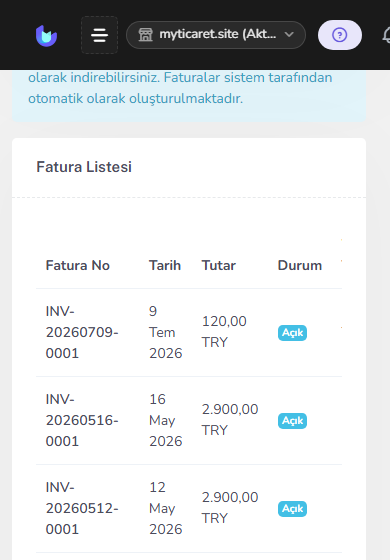Faturalarım — mobil