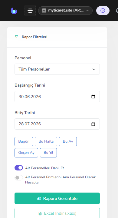 Personel Excel raporu — mobil