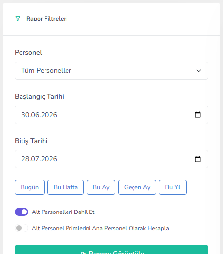 Personel rapor alanı — masaüstü