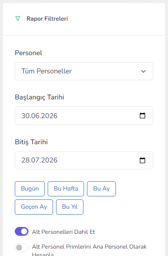 Personel rapor alanı — mobil