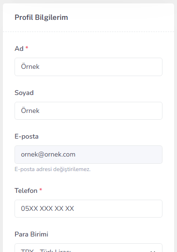 Profil formu — mobil