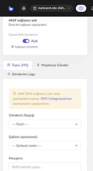 SMS gönderim ekranı — mobil
