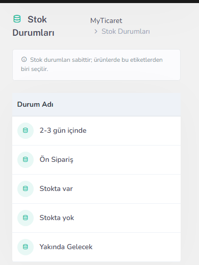 Stok durumları — mobil
