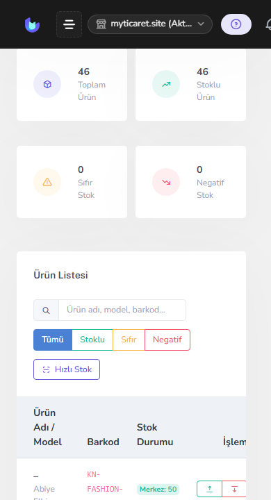 Stok işlemleri / hareketler — mobil