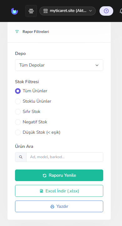 Stok raporu — mobil