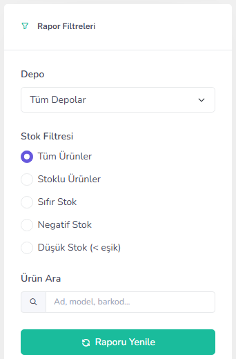 Stok raporu — mobil