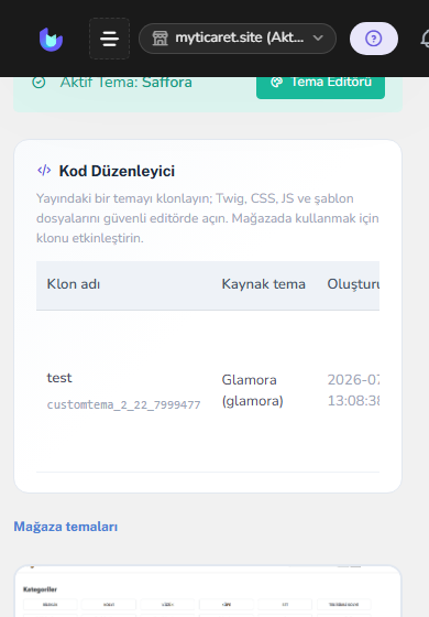 Tema kartları — mobil