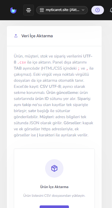 Adım 2 — Sistem → İçe aktarma — mobil