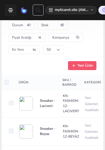 Adım 1b — Ürün tablosu — mobil
